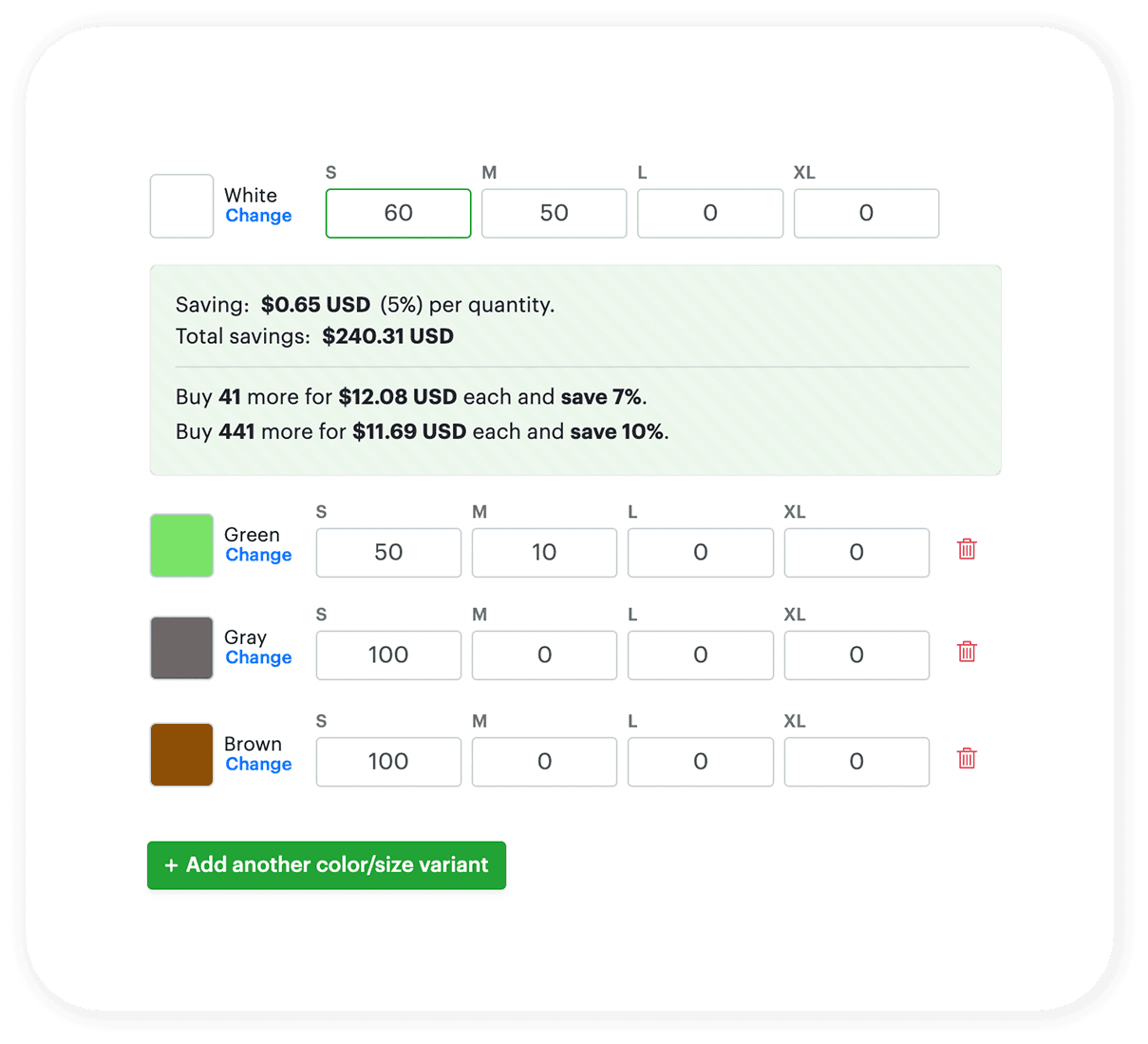 Add color or size variant Add color or size variant